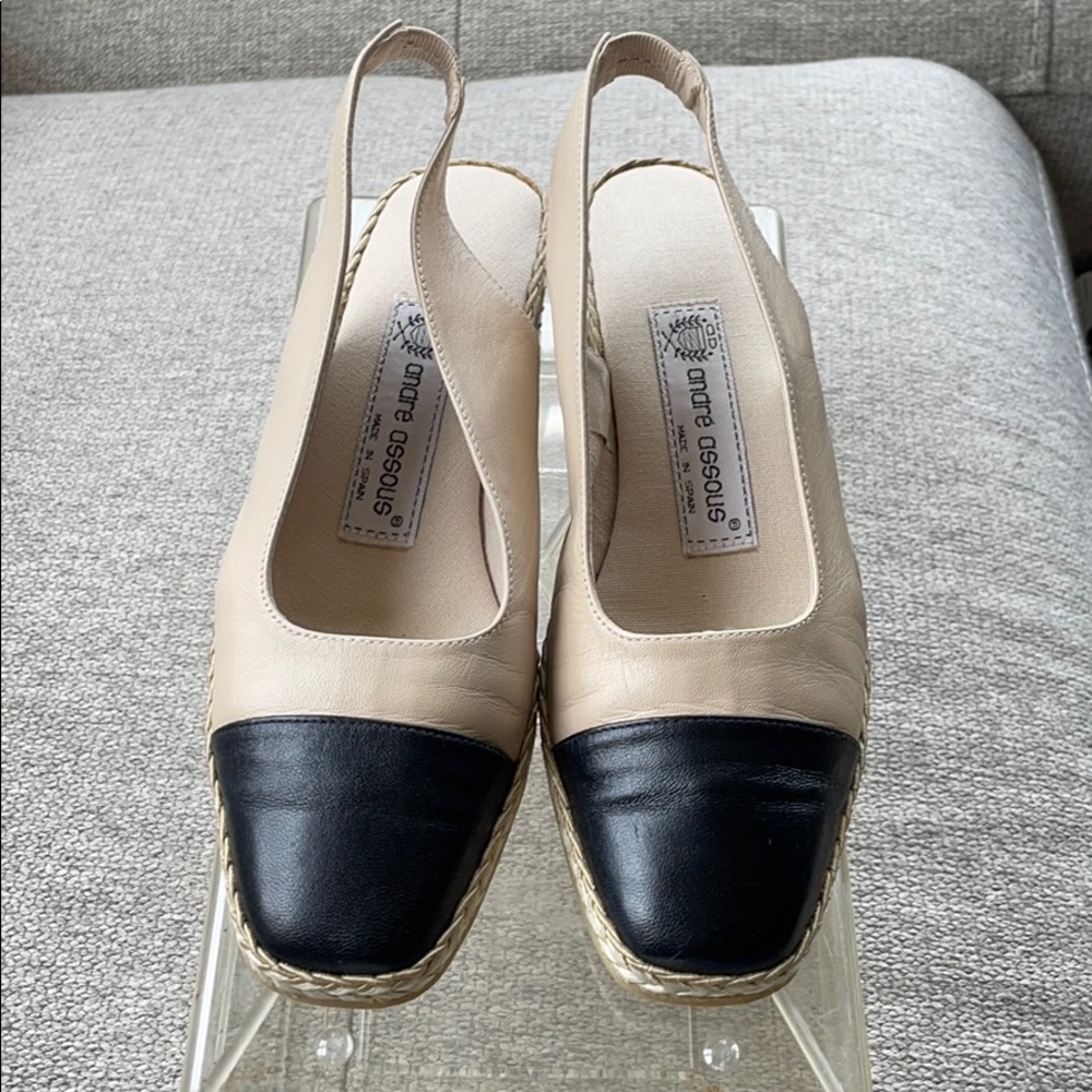 Vintage Andre Assous Beige/Black Toe Espadrilles